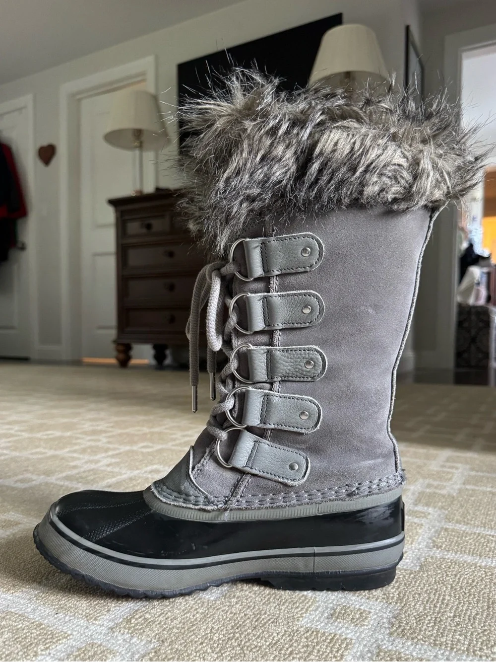 Sorel Joan of Arctic Waterproof Insulated Snow Boots Quarry Gray Black Size 8